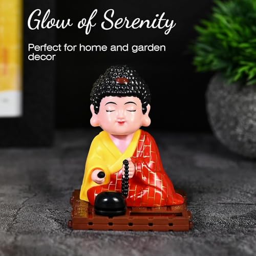 Image of Moving Head Solar Buddha Idol | Head Shaking Laughing Buddha for Car Dashboard, Home & Office Decor | Solar Powered Dancing Buddha Statue |Lucky Feng Shui Gift Item