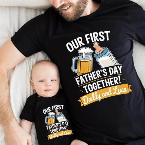 Personalized Our First Father's Day Together Matching Design Shirts and Onesie 24