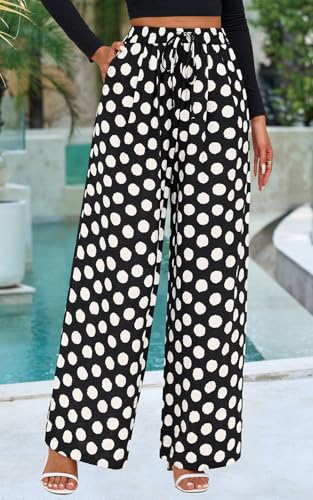 Image of PRETTYGARDEN Womens Pants Elastic Waist Floral Lightweight Palazzo Pants for Women Casual Lounge Wide Leg Pants Woman