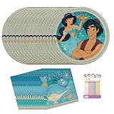 Aladdin Jasmine Party Supplies Pack for 16 Guests – Princess Party Set with 7' Dessert Plates, Luncheon Napkins & Birthday Candles – Jasmine Party Decorations