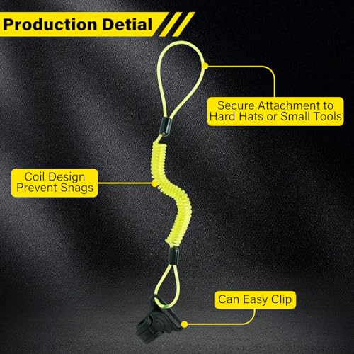 Image of MELOTOUGH Coiled Lanyard,Hard Hat Lanyard w /Clamp End,No Snag Design for Hard Hat,Tools,Small Valuables,Load Cap 2lbs,3Pcs
