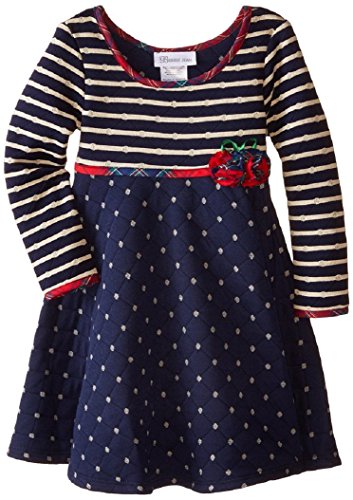 Bonnie Jean Little Girls' Diamond Quilted Knit Stripe to Dot, Navy, 2T