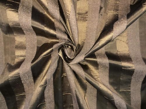 Tissu soie dupion marron doré DUPNEWS12 à rayures pour haute couture