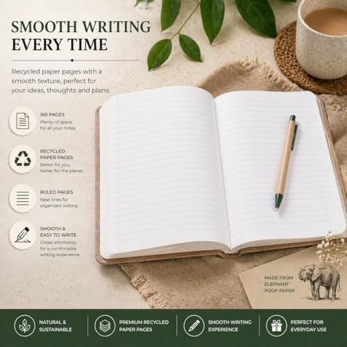 Image of Elephant Dung Paper Notebook A5 Pack of 2 | Unique Eco-Friendly Journal for Gifting & Creative Writing | Recycled Paper Pages | Softcover Notebook