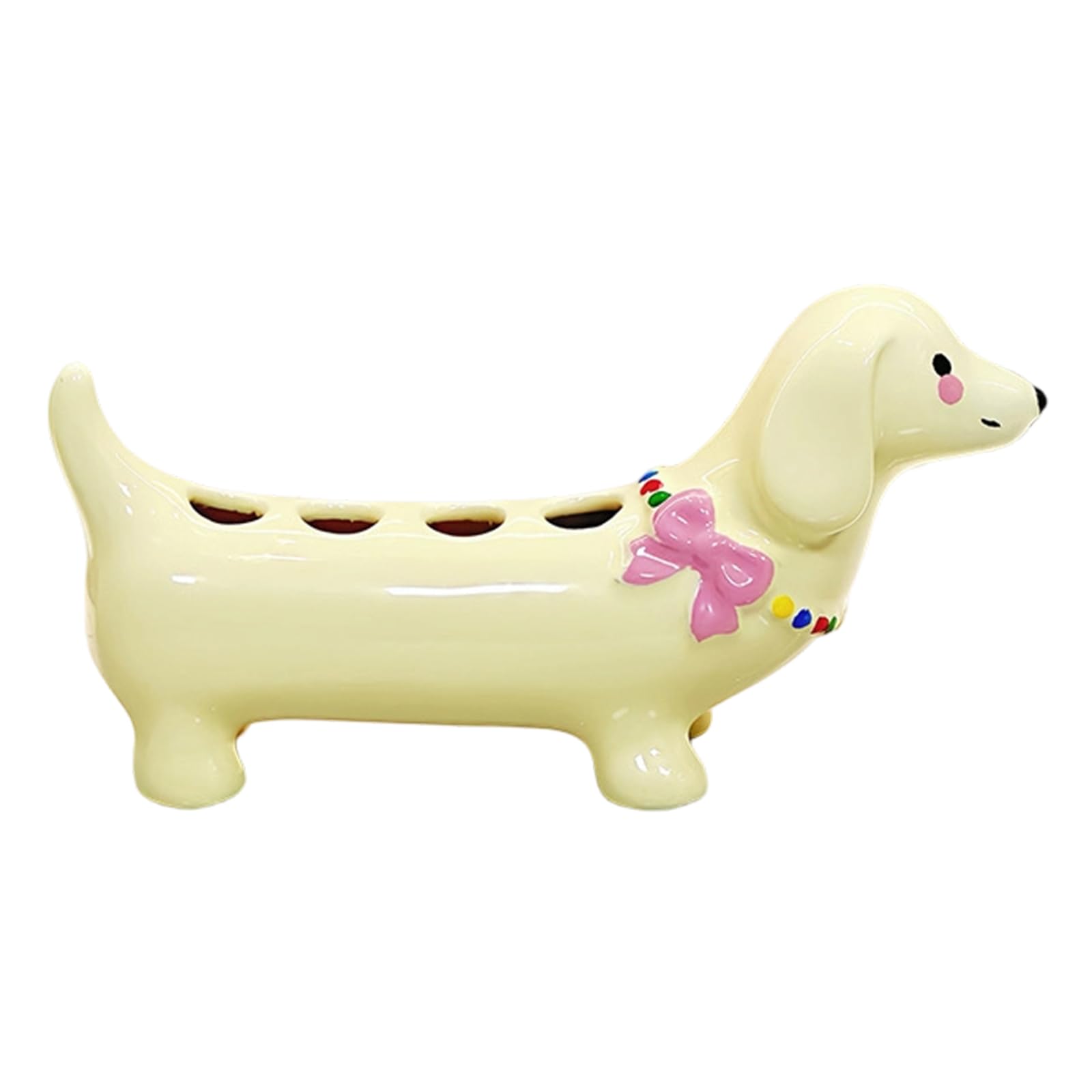 Tsophreniq Ceramic Cartoon Dog Toothbrush Organizers Bathroom Countertop Toothbrush Holder with Nonslip Base and 4 Brushes Capacity Cartoon Dog Organizers