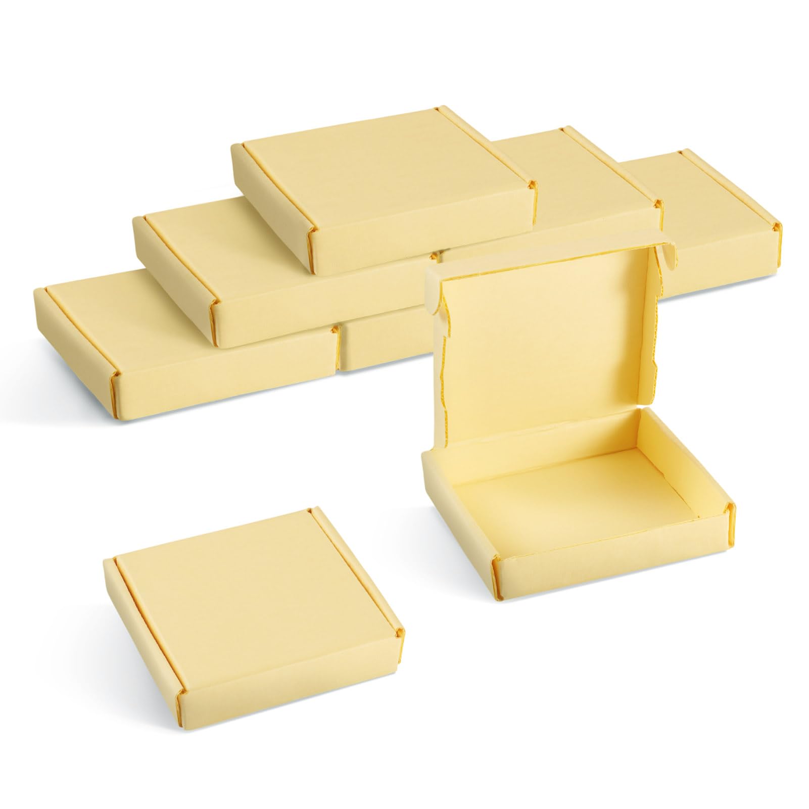 Cheriswelry 20Pcs Cardboard Shipping Boxes 9.5x10.5x2.1cm Small Corrugated Cardboard Packaging Boxes for Mailing Business Gift Package Posting, Yellow