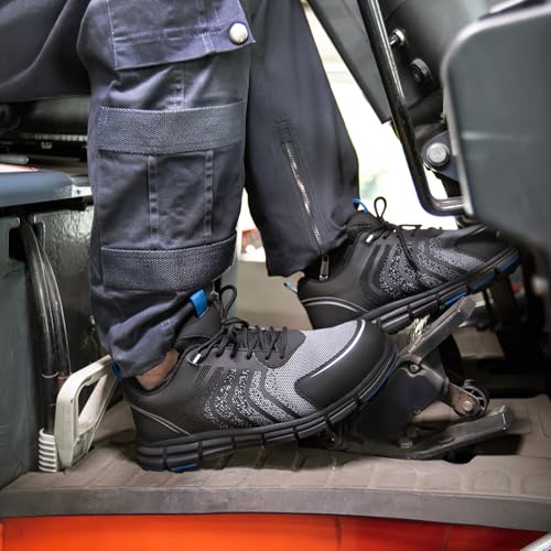 SPIEZ Safety Shoes for Men, Extra Lightweight Breathable Composite Toe Work Sneakers Black Blue US 7.5-124