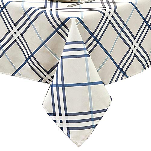 TUBEROSE 60 x 84 Inch Checkered Rectangle Table Cloth - Stain Resistant Waterproof Picnic Gingham Tablecloth for Outdoor Indoor, Navy Blue and White