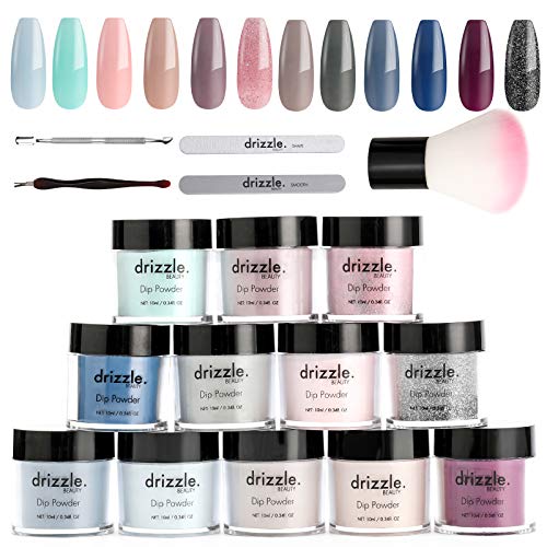 Acrylic Nail Powder Kit Dip Powder Colors Set 12 Color Dipping Nail Powder Starter Kit Royal Collection Blue Gray Glitter Series Color Acrylic Powder for Nails For French Nail Manicure Christmas Gift