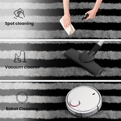 Zentavio Area Rugs for Living Room Large Rugs for Bedroom 6x9 Carpet Fluffy Fuzzy Soft Shag Aesthetic Plush High Pile Gray Throw Rug for Nursery Kids Room Dorm Horizontal Stripes Black Grey