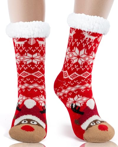 HONGTEYA Christmas Women Slippers Fuzzy Socks Winter Thick Warm Socks with Grippers Non Slip Soft Cozy Fleece Lining Christmas Gifts