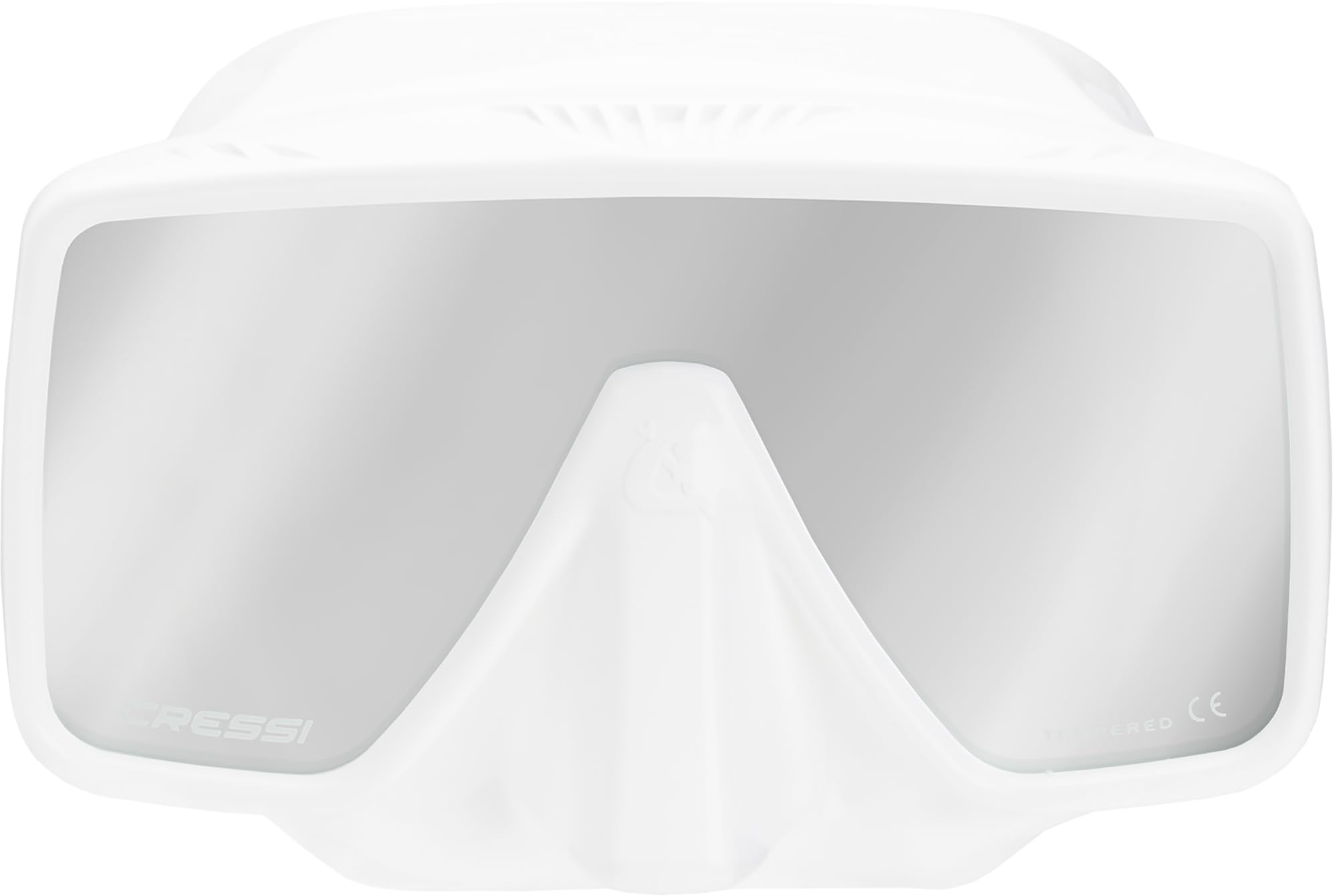 CRESSI desde 1946 - SF1 Mask - Máscara Cuadrada sin Marco con Lente Templada ideal para Buceo Apnea y Snorkeling, Blanco/Vidrio Spectra Espejo Plata, Talla Única Unisex