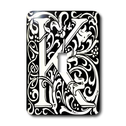 Impression de lettre victorienne K 3dRose lsp_193106_1 en noir et blanc pour interrupteur