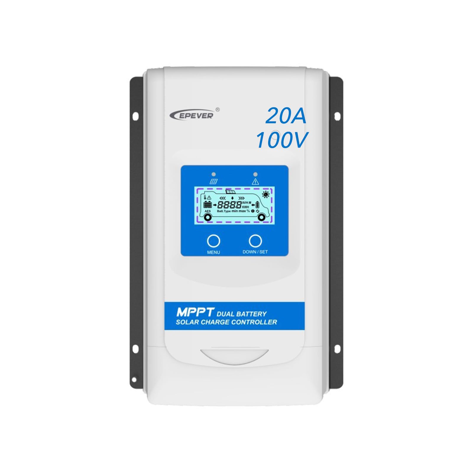 EPEVER® 20A MPPT Solar Charge Controller 12V/24V Automatic Identification System Voltage with LCD Display and Dual USB Port for Solar Home System with TRIRON 2210N