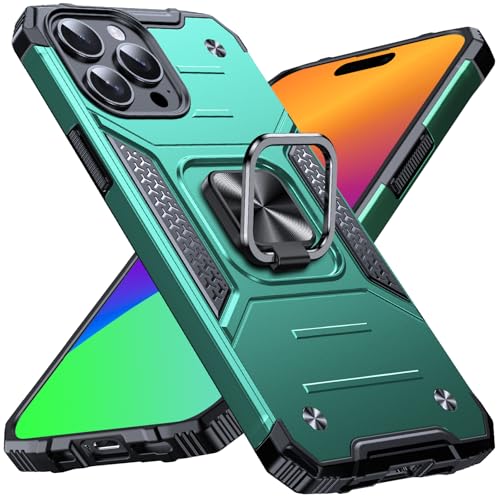 Image of Anqrp Heavy Duty Case for iPhone 15 Pro Case with Enhanced Ring Holder Grip Stand, Military Grade Shockproof Rugged Drop Protective Silicone Hard Slim iPhone 15 Pro Phone Case Cover,Forest Green