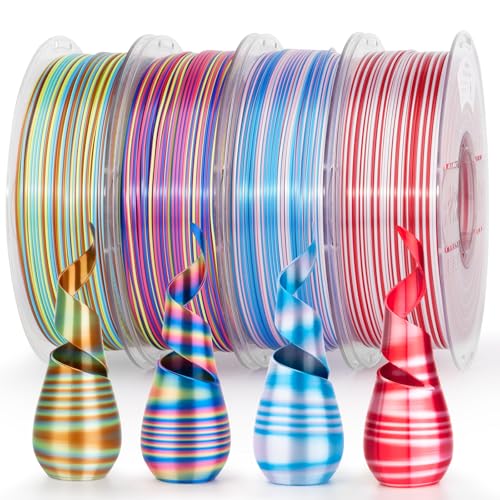 Image of AMOLEN Silk PLA 3D Printer Filament Bundle, Shiny Multicolor Rainbow Pack, Fast Color Change PLA 1.75mm 3D Printing Filament for Most FDM 3D Printer, 1KG X 4 Spools