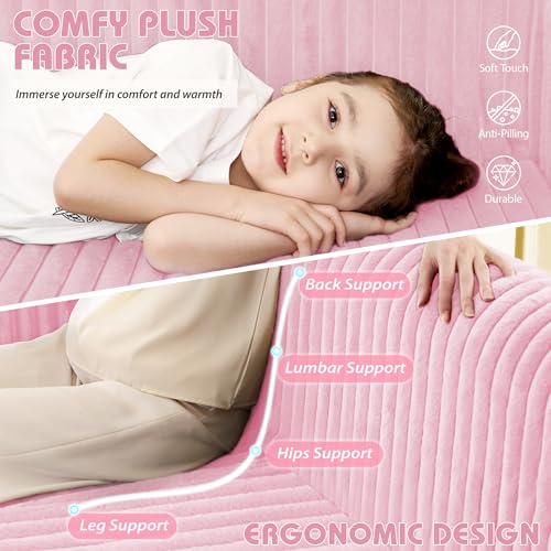 Image of HABUTWAY 49.8 inch Loveseat Boneless Couch, 4-in-1 Convertible Sofa Bed, Plush Fur Folding Futon Sofa Bed Couches Without Pillow for Living Room, High-Density Foam Support, No Assembly Required, Pink