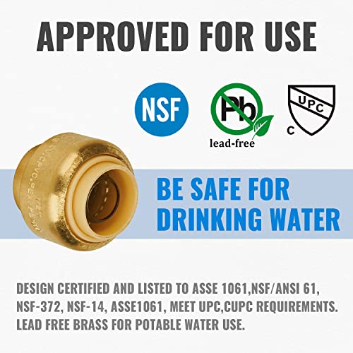 Sungator 12-Pack Push Fit Pex End Cap, 1/2-Inch Push-To-Connect, No Lead Brass Plumbing Fittings With Disconnect Clip For Copper, Cpvc #TOP1