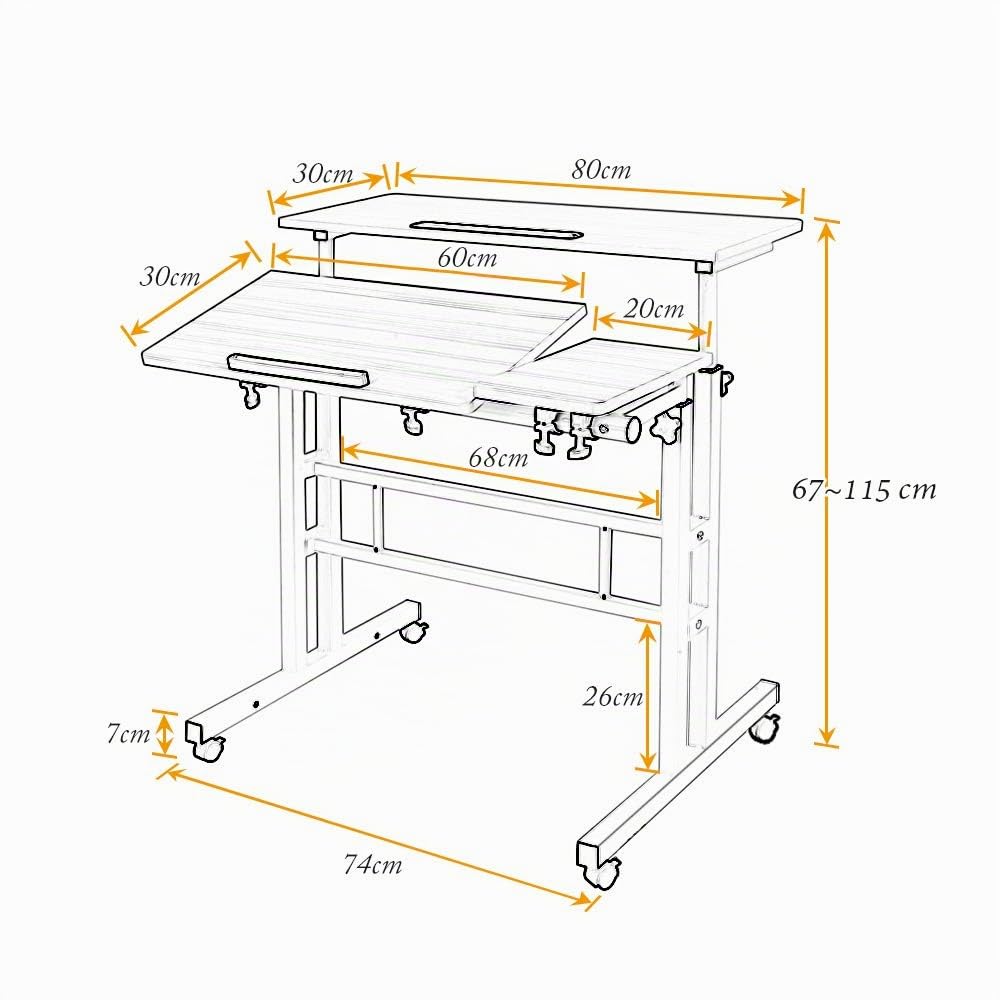 sogesfurniture Mesa de Ordenador Portatil Mesa Auxiliar con Ruedas, Altura Ajustable, Mesa Escritorio de la Computadora Estación de Trabajo para Hogar Oficina, 80 * 60 * 67-115cm, Negro