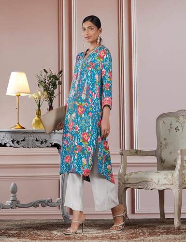 Image of BIBA Women Viscose Straight Fit Liva Straight Printed Kurta