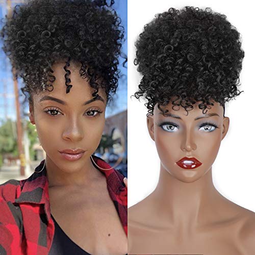 Stamped Glorious Afro Puff Drawstring Ponytail for Black Women Curly Hair Ponytail Extension Black Afro Bun Ponytail Clip on (1B)