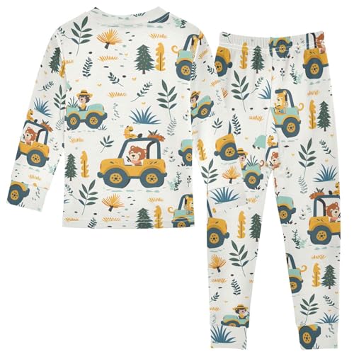 Cartoon Pajamas Set Car with Animal Long Sleeve PJs Cotton Jammies Sleepwear Top and Pants Multicolor2