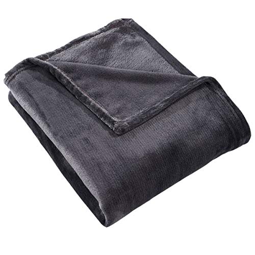 HYSEAS Flannel Fleece Throw Blanket Grey- Super Soft Plush Microfiber Solid Blanket