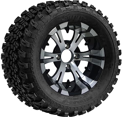 12" VAMPIRE Machined Golf Cart Wheels and 23x10.5-12" All Terrain Golf Cart Tires Combo Set of 4