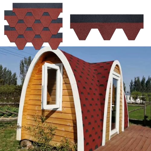 Tejas autoadhesivas impermeables de asfalto de 100 x 32,5 cm, adhesivo termofusible rojo, ideal para terrazas, cenadores, terrazas, renovación de techos (21 piezas)