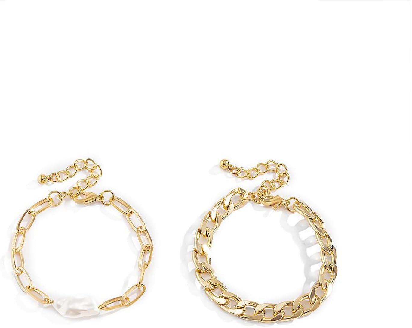 FUTIMELY Baroque Pearl Chain Bracelet Set for Women Chunky Adjustable Gold Paperclip Link Statement Bangles Personality Cuban Chain Bracelet Charm Jewelry Gift