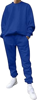DDDHL Colete masculino casual sólido duas peças terno gola redonda manga ombro fora moletom cordão bolso calça conjunto, Azul, XXG