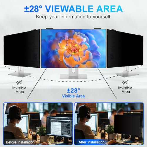 Image of Magnetic 24 Inch Privacy Screen for Computer Monitor 16:9 Aspect Ratio, Hanging Removable Anti-Blue /Glare Protector Film, Anti Spy Desktop Security Private Filter 24in