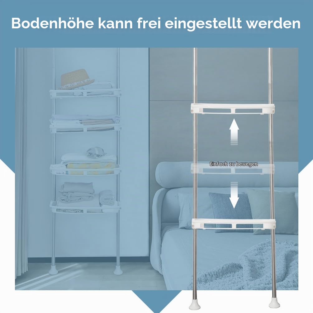 BAOYOUNI Toilettenregal Teleskop Badregal mit 4 Offene Ablagekörbe | Regal über Toilette aus Metall und Kunststoff, Teleskopstange Höhenverstellbar Platzsparend Allzweckregal, Elfenbein