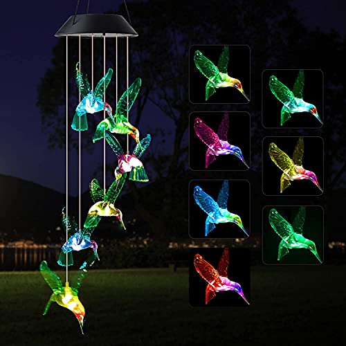 Hummingbird Wind Chime Mothers Day Mom Gifts Solar Wind Chimes Gifts for Women Gifts for Grandma Gifts for Mom, Birthday Gifts, Hummingbird Gifts, Outdoor Gardening Decor