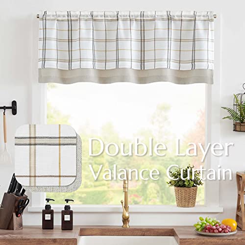 jinchan-Valance-Curtain-Buffalo-Checkered-Valance-Classic-Plaid-Curtain-Small-Window-Valance-for-Kitchen-Living-Room-Blackout-Double-Layer-Valance-18-Inch-1-Panel-Black-and-Taupe-Striped-on-Off-White jinchan Valance Curtain Buffalo Checkered Valance Classic Plaid Curtain Small Window Valance for Kitchen Living Room Blackout Double Layer Valance 18 Inch 1 Panel Black and Taupe Striped on Off White