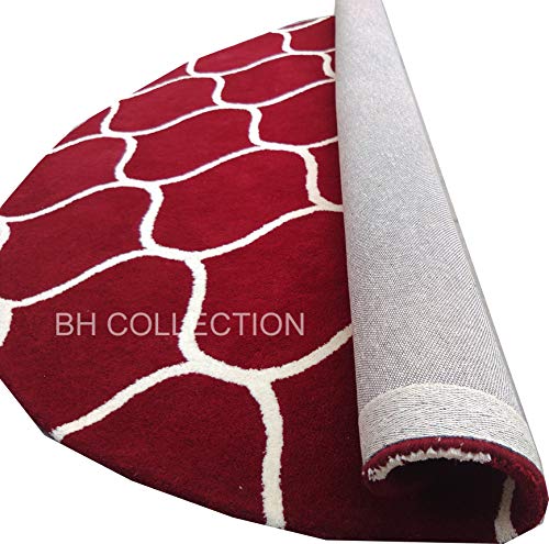Image of Classical Look Embossed Curved Handmade Tufted Woolen Thick Plain Round Carpet for Bedroom Hall Size 8x8 feet (240X240 cm Round) Multi