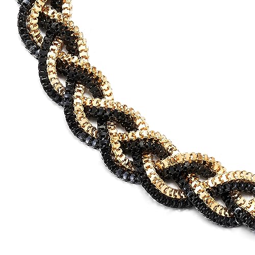 COOLSTEELANDBEYOND Statement Necklace, Braided Hollow Box Chain Cable Bib Choker Collar, Dress Prom3