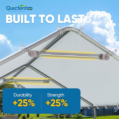 Image of Quictent 10x20 ft Heavy Duty Carport Canopy Galvanized Car Tent Outdoor Garage Boat Shelter with Reinforced Structure, No Sidewall - White