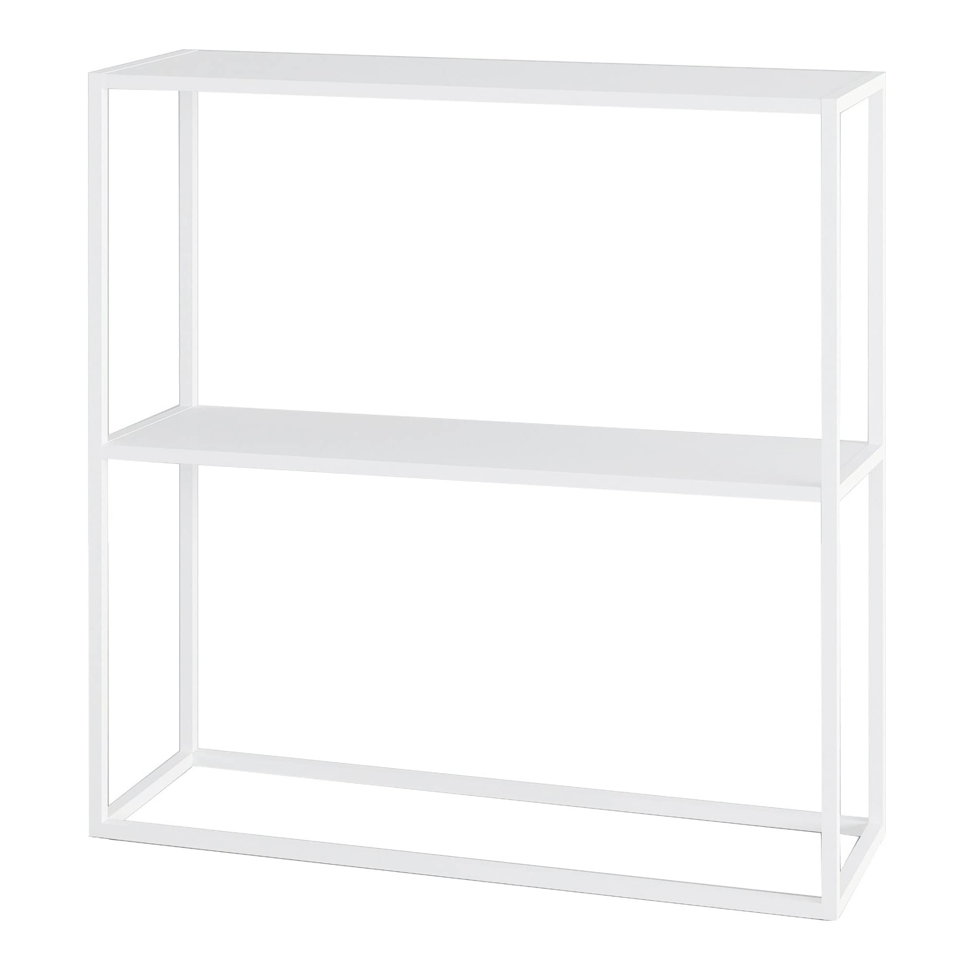 [en.casa] Tavolo a Consolle con 2 Piani Mobile Stretto da Ingresso Consolle in Acciaio Scaffale da Terra Espositore 80 x 80 x 26 cm - Bianco opaco