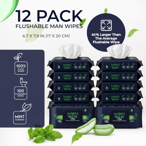 Image of Pursonic Wipes for Men with Scented Soft Mint, Aloe Vera & Vitamin E - Flushable Plant-Based & Alcohol-Free Body & Toilet Wipes for Travel, Gym & Bathroom Use - Extra Large Resealable Pack - 1200 Pcs