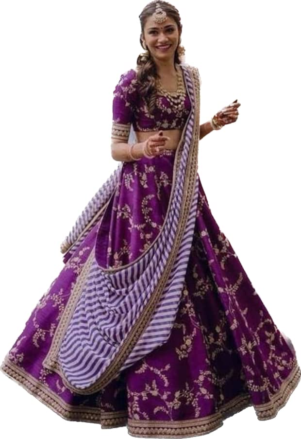 Buy ULTRINA Women's Purple Embroidered Satin Silk Semi-Stitched Lehenga  choli at Amazon.in