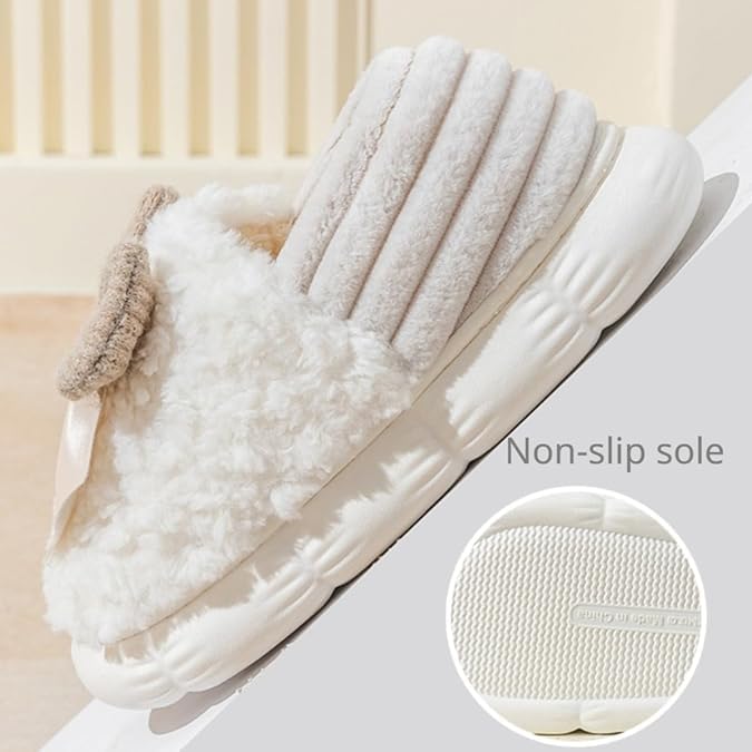 Fuzzy Bow Tie Slippers for Women Closed Back Fluffy House Shoes Winter Indoor Outdoor Slippers4