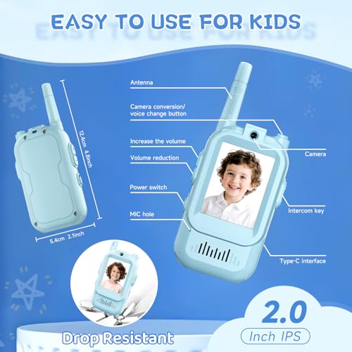 Image of Video Walkie Talkies for Kids, Handheld 2 Pack Rechargeable Video Intercom Kids Walkies Talkies, Indoor Outdoor Toys for Family Games, Outside, Camping, Hiking for Boys Girls Ages 3-12 (Blue /Blue)