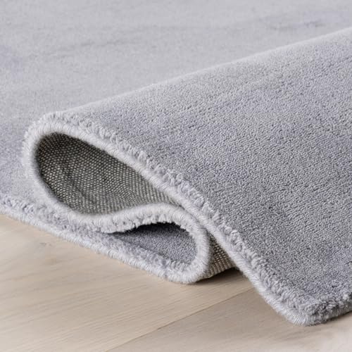 Image of Hand-Tufted Woolen Large Carpets for Living Room 12x18 feet Solid Silver Plain Anti-Skid Area Rug High Pile Thick Carpet & Rugs for Hall & Bedroom