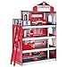 DREAMADE Casa delle Bambole Stazione dei Pompieri Giocattolo con Mobili e Accessori per Bambini, Caserma dei Pompieri Gioco Stazione Vigili del Fuoco 4 Piani , Età Consigliata 3+, 60x29x89,5 cm