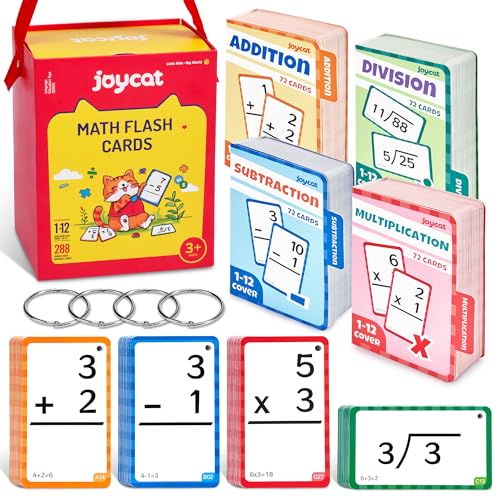 JoyCat 288 Math Flash Cards Set of 4- Multiplication, Division, Addition and Subtraction Flashcards for Kids 1st 2nd 3rd 4th 5th Grade or Kindergarten Homeschool Supplies