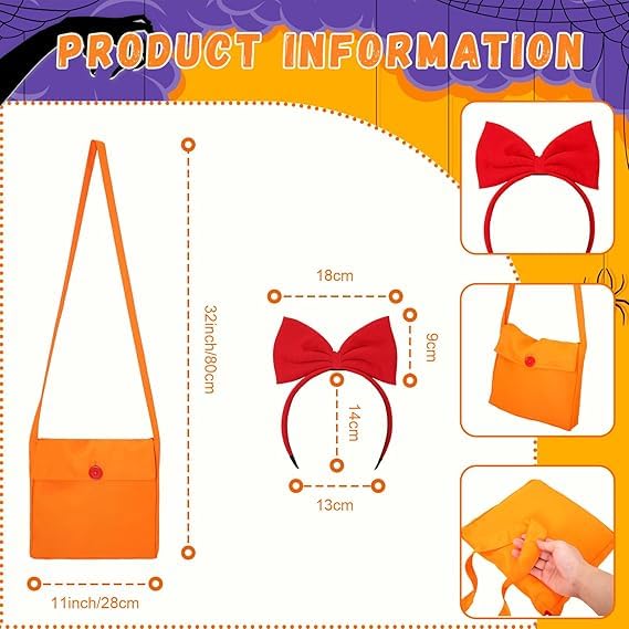 Red Bow Headband and Orange Bag Set Women Costume Accessories Halloween Witch Cosplay, Orange Bag With Crimson Hairpin - Image 2