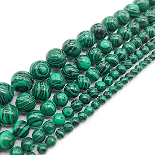 HZLXF1 Natural Green Malachite Stone Round Loose Beads 4 6 8 10 12 14mm For Jewelry Making Bracelet Necklace Diy Strand 15" 39cm (Color : Green, Item Diameter : 14mm approx 26beads)