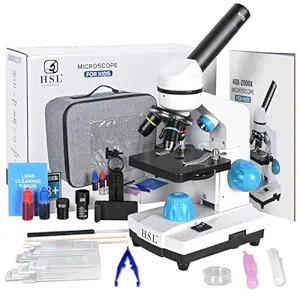 HSL Compound Monocular Microscope for Adults Students,40X-2000X Magnification,Microscopes for Beginners,Dual LED Illumination,Phone Adapter,Biological Microscopes for Home Education,School,Laboratory