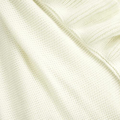 Image of Lush Decor Reyna Soft Knitted Ruffle Throw Blanket, 50 inch W x 60 inch L, Ivory - Modern Farmhouse Ruffle Blanket - Cozy Chic Blanket For Bed, Couch, or Chair